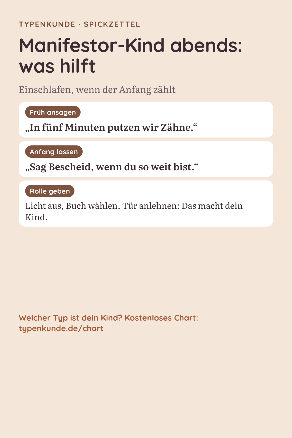 Spickzettel: Manifestor-Kind abends: was hilft